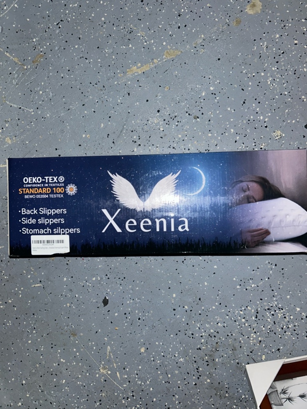 Xeenia Sleep Pillow - Navy Blue with White Accent sealed in box